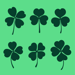Lucky clovers clip art. Clover leaf Saint Patricks day symbol vector illustration