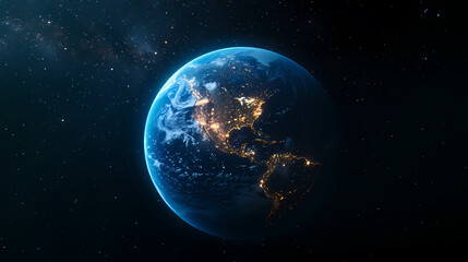 Obraz premium Earth at Night with City Lights and Cosmic Background