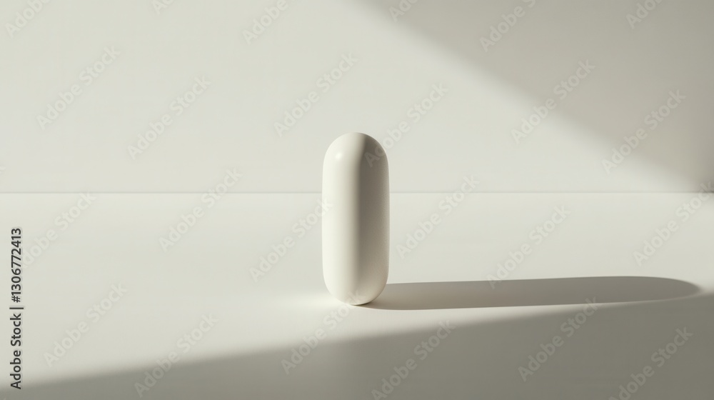 Poster single capsule centered on clean white background showcasing minimalism and hyper realistic details 