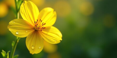 Dewy droplets cling to sun-kissed yellow petals, summer, yellow, water