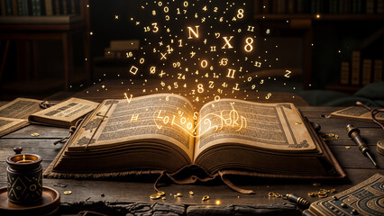 Obraz premium magic book with glowing symbols . Generative AI