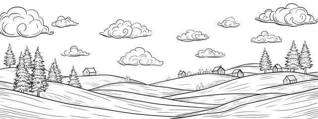 Fototapeta premium Adult coloring pages, illustrate the rolling hills and forests of West Virginia 