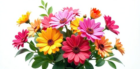 A colorful bouquet of flowers on a white background, bouquet, colorful