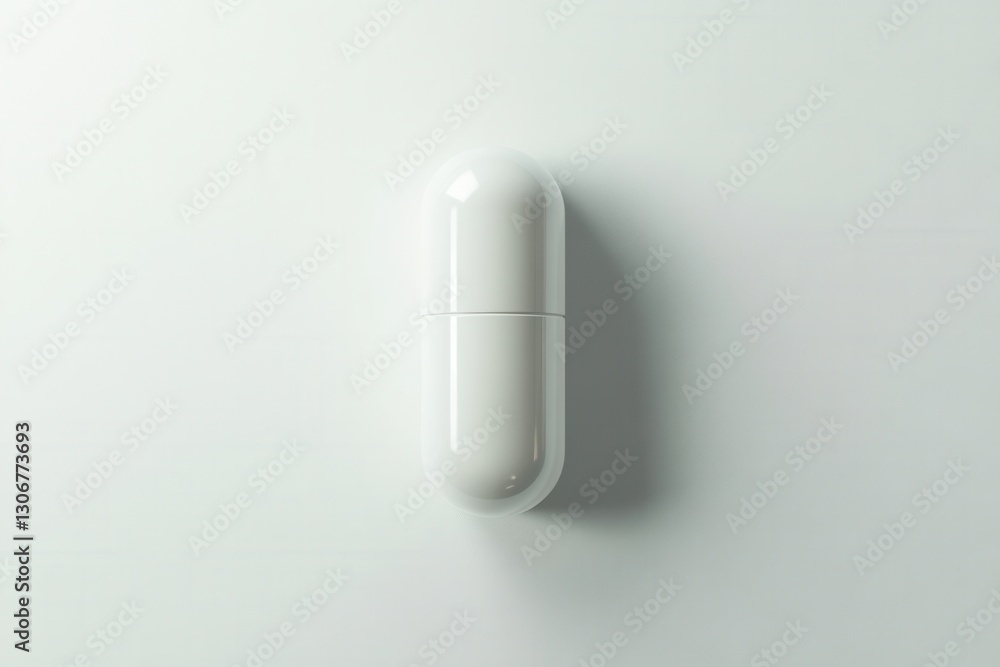 Leinwandbilder single white capsule resting on a clean white background with soft shadows showcasing minimalism and