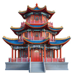 Obraz premium Serene Chinese Temple Architecture on transparent background.