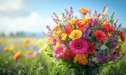 Vibrant bouquet in sunny field