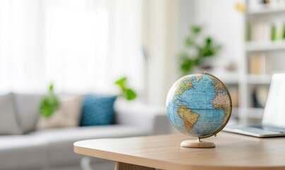 Globe and Laptop on Table for Studying or Planning Travels