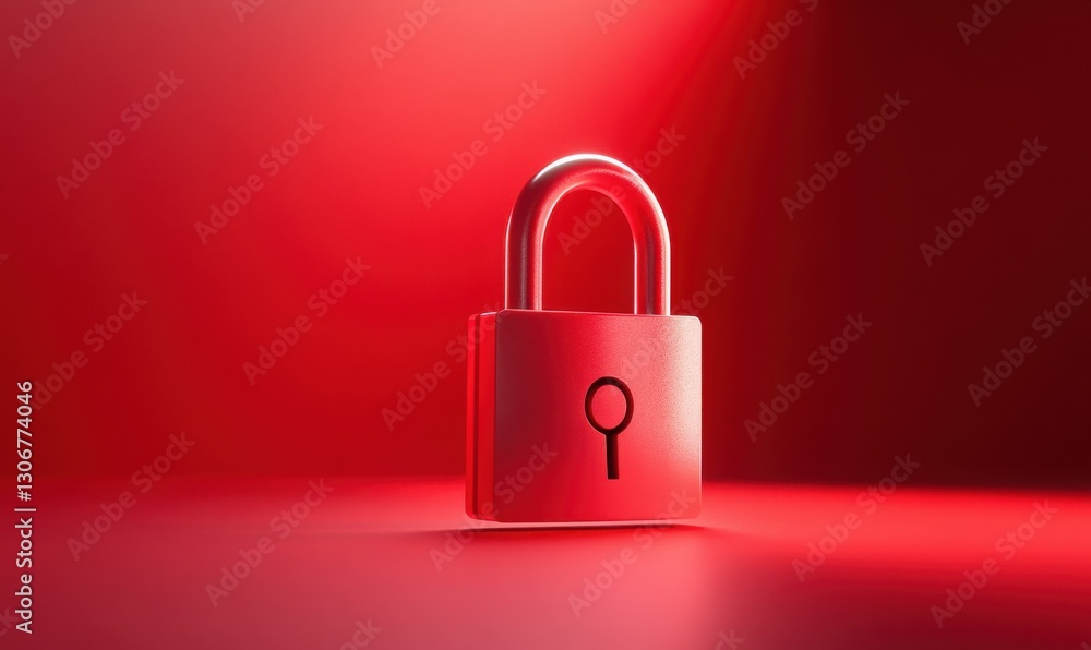 Aufkleber stylish red padlock icon on a clean, bold red background, illuminated by a sharp spotlight to emphas