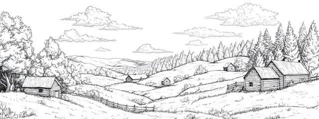 Fototapeta premium Adult coloring pages, illustrate the rolling hills and forests of West Virginia 