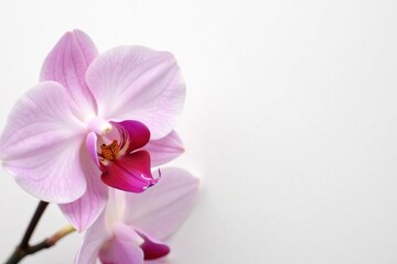 Obraz premium White pure background with Cattleya orchid petals in light pink color, cattleya, white