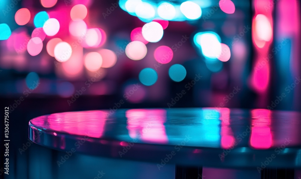 Aufkleber blurred nightlife background with table reflection and colorful bokeh lights