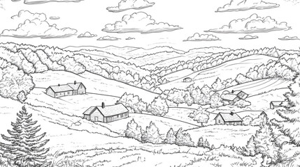 Obraz premium Adult coloring pages, illustrate the rolling hills and forests of West Virginia 