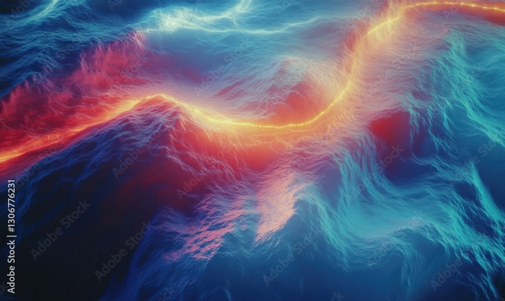 Poster vibrant artistic composition of swirling multicolored waves illuminated by gradient lighting forming