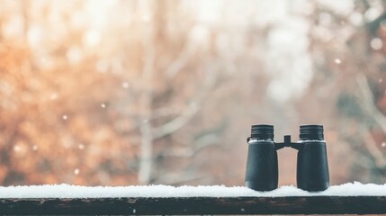 Firewood winter warmth a pair of binoculars resting on a railing