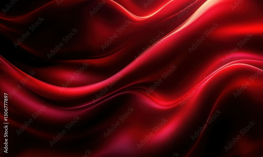 Poster vibrant flowing red and black wave patterns illuminated by gradient lighting forming a bold futurist