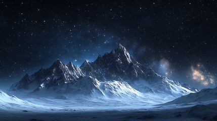 frozen arctic wilderness snowy mountain peaks with aurora borealis glowing in night sky majestic winter landscape starry horizon northern lights travel adventure nature