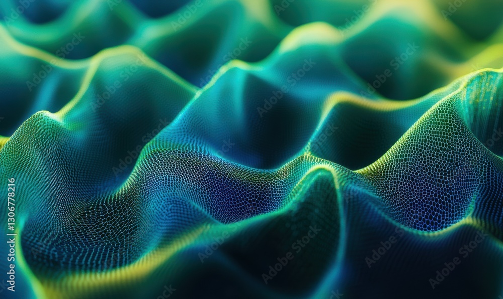 Poster vibrant gradient texture transitioning from blue to green, glowing softly under diffused light for a