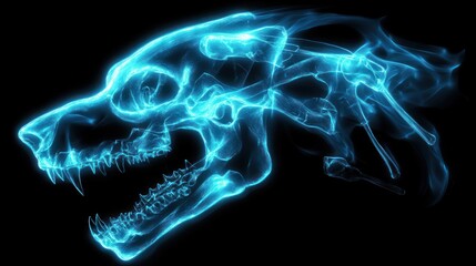 Fototapeta premium Glowing blue wolf skull, energy, ethereal.