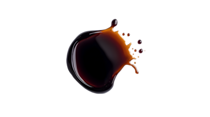 Splash of dark soy sauce isolated on black background with fluid motion