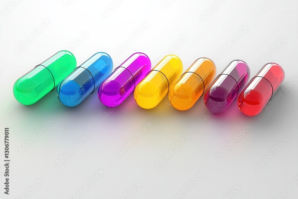 Aufkleber colorful capsules arranged on a minimalist white background enhance the visual appeal of medical the