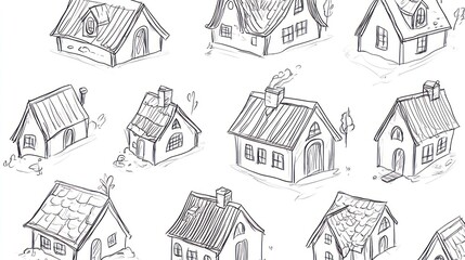 Fototapeta premium Collection of charming hand-drawn houses.