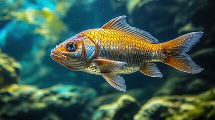 Fototapeta premium Golden fish swimming in aquarium (1)