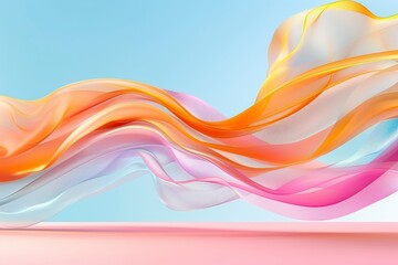 Abstract Colorful Fabric Flowing on Pink Background