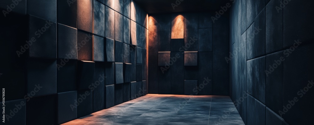 Poster modern concrete interior with textured walls and cube structures in a spacious setting