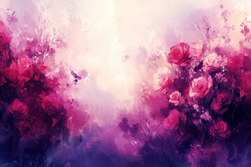 Abstract Floral Background with Pink Roses and Soft Color Blends