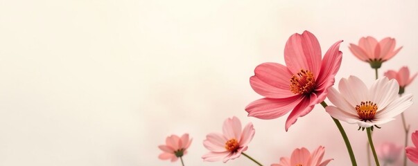 Soft focus abstract flowers in shades of red and white blend seamlessly into a creamy white background, delicate, watercolor, subtle