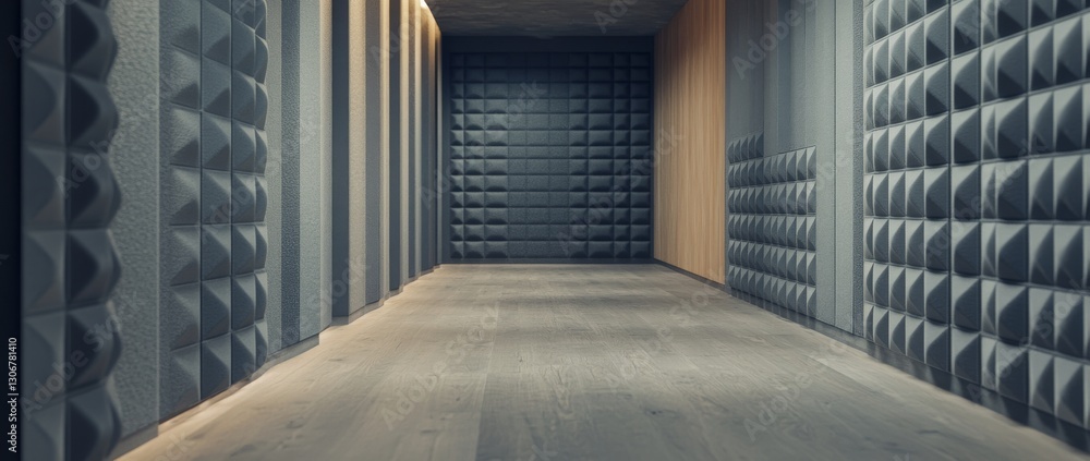 Poster modern concrete interior with textured walls and cube structures in a spacious setting