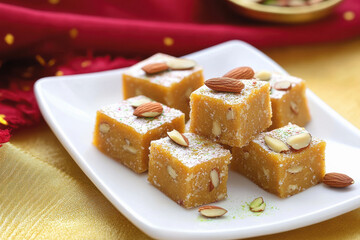 sweet Mithai on white plate on diwali festival