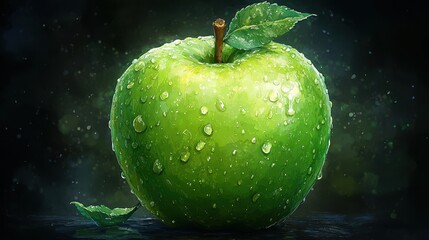 fresh green apple isolated,cartoon illustration style