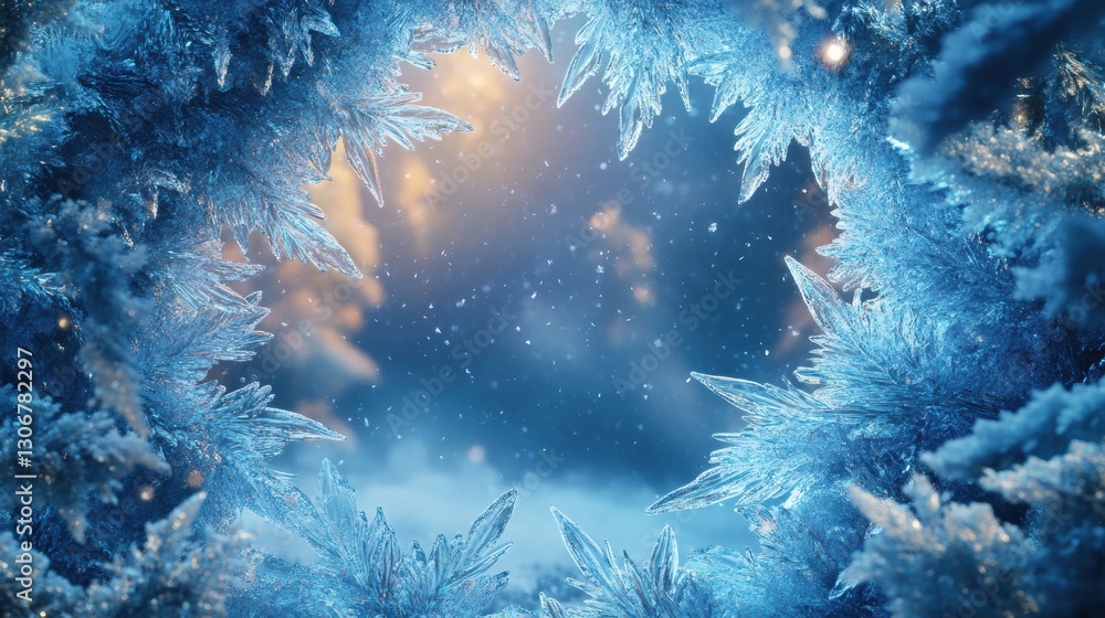 Poster beautiful icy frame with glistening frost and sparkling snowflakes creating a winter wonderland atmo