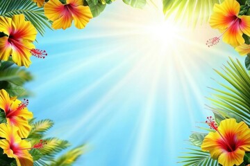 Obraz premium Bright Tropical Background with Hibiscus Flowers and Sunlight