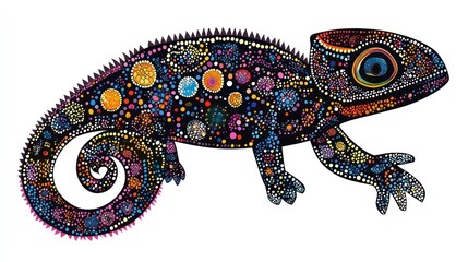 Obraz premium Colorful pointillist chameleon illustration.