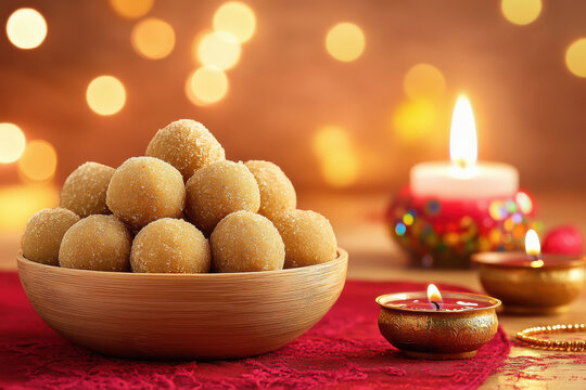 diwali festival concept ladu in the bowl