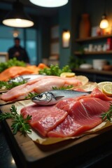 Verkauftes Thunfischfleisch in einer italienischen Fischhalle, FreshCatch,