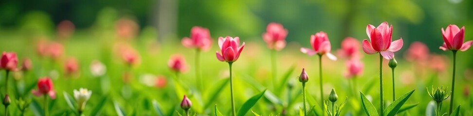 Obraz premium Tuberose flowers start to develop and expand in a lush green meadow, nature, wildflowers, plants