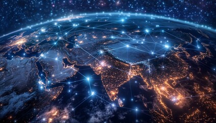 Global network of interconnected cities at night