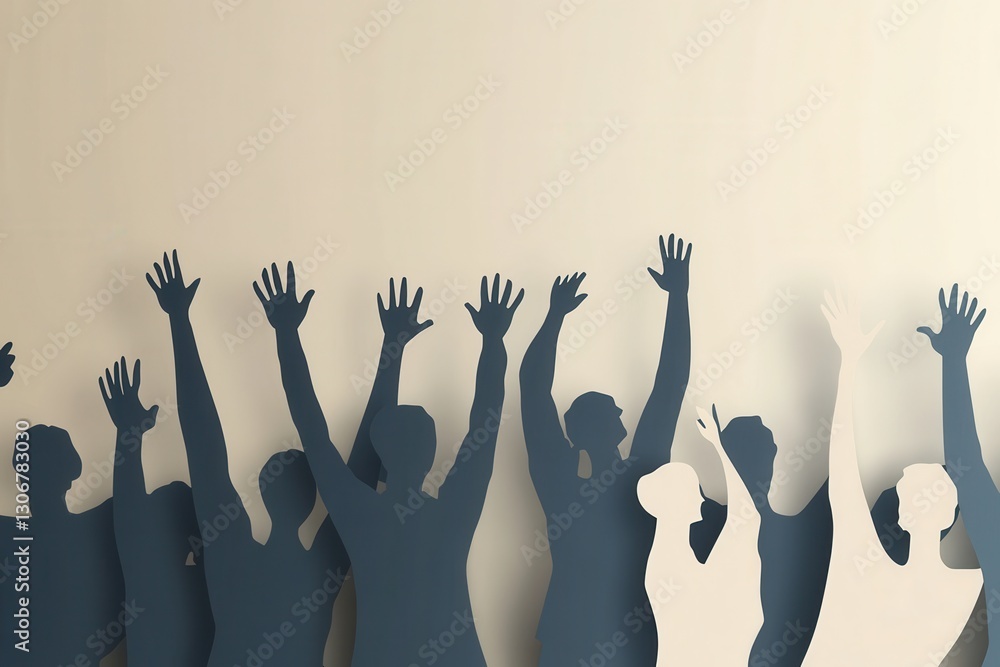 Poster unity expressed through silhouettes of people in a minimalistic paper art design with clean gradient