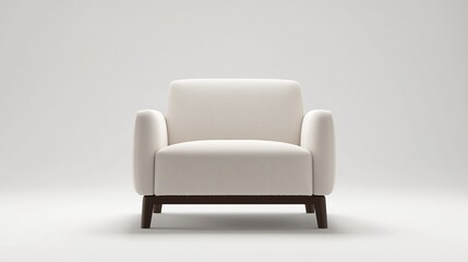 Fototapeta premium A minimalist, futuristic boucle sofa chair with dark wood legs, rendered in high-resolution HDR, isolated on a white background