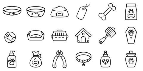 Fototapeta premium Sheet of dog accessories icons, minimalist design, transparent background
