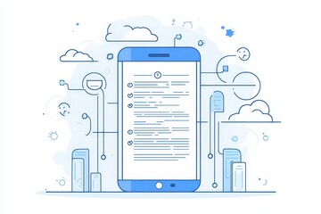 Modern smartphone illustration with cloud technology and icons