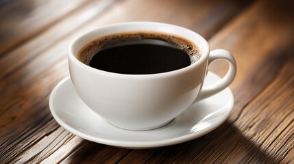 Close up photo. cup of coffee on wooden table