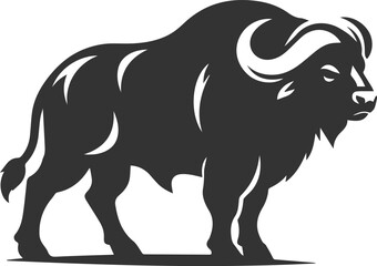 Buffalo in a strong side profile, showing muscular build animal vector silhouette