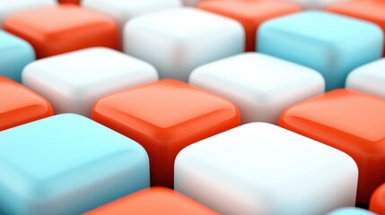A vibrant arrangement of colorful 3D blocks, primarily in red, white, and blue, creating a visually appealing and structured pattern.