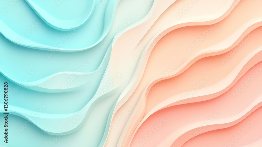 Poster abstract artwork depicting wavy layered forms with subtle gradients and colors