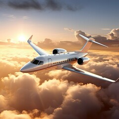 Aerial view of charter private jet flying above.