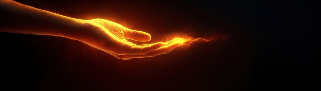 Create a digital artwork depicting a hand pulling someone out of darkness, symbolizing Karuna compassion with high contrast and intense lighting